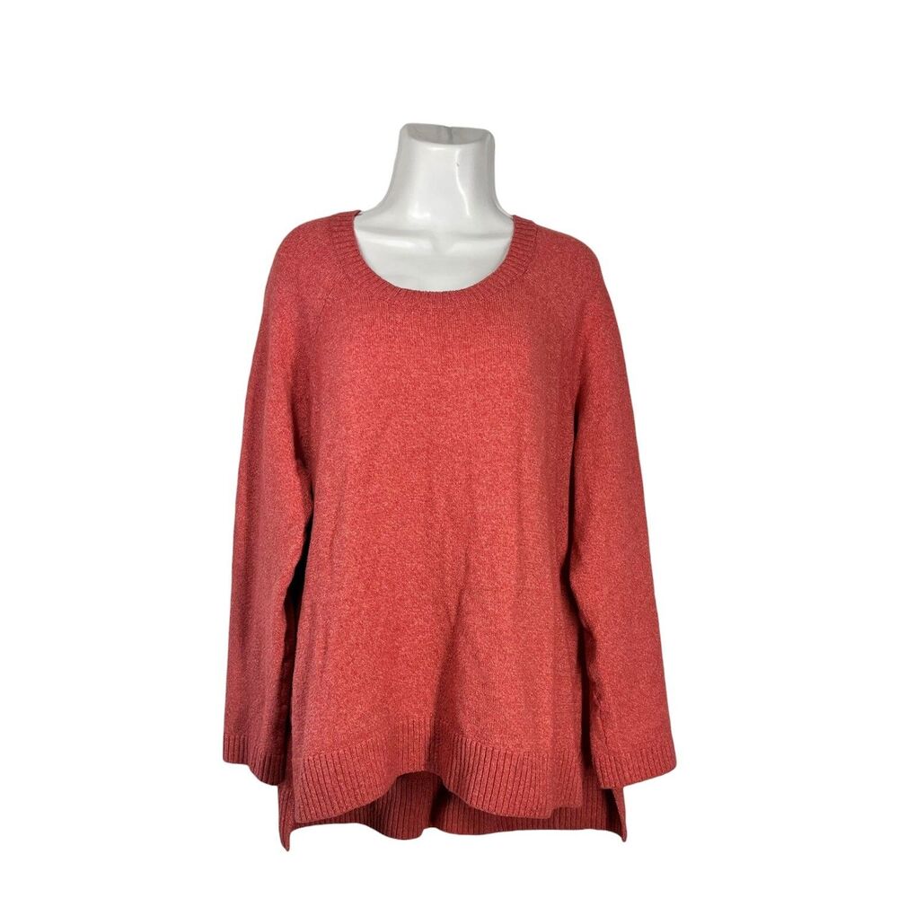 Market & Spruce Women Sweater XXL Coral Orange Ribbed Knit Scoop Neck Pullover